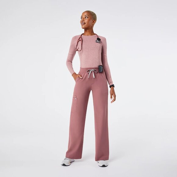Figs High Waisted Isabel Wide Leg Scrub Pants in Mauve, Size Large - Picture 1 of 9